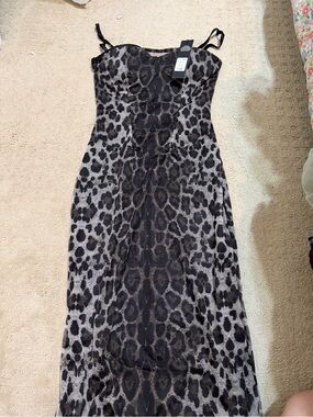 Fashion Nova Strapless Leopard Print Maxi Dress - Black and Taupe
